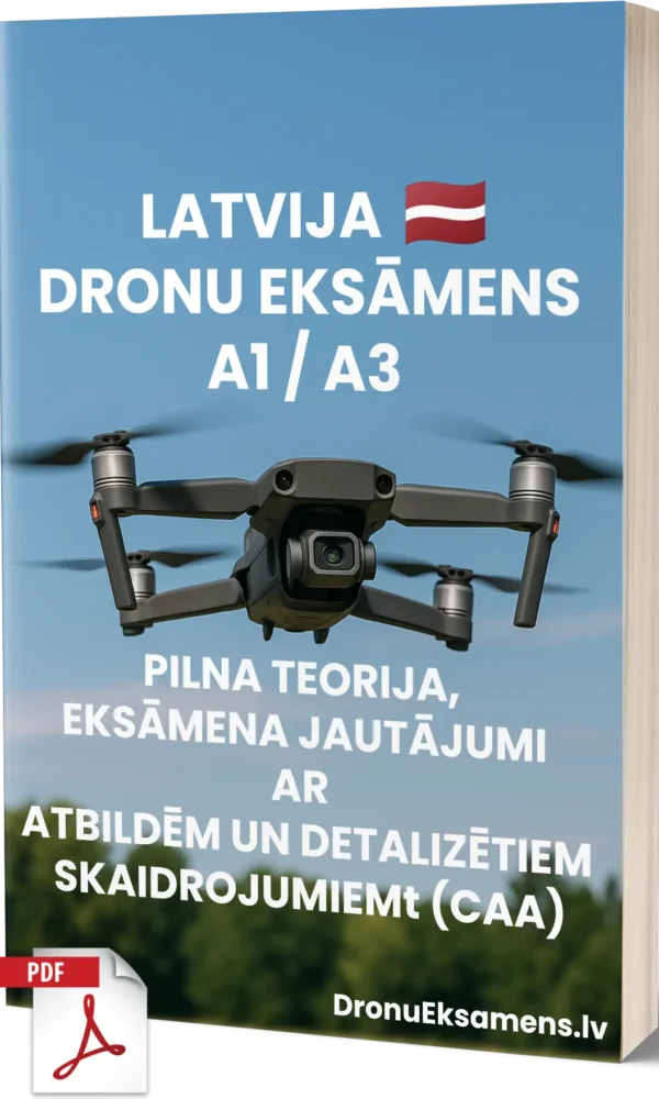 A1/A3 Dronu Eksāmens Latvijā – Pilna teorija, 500+ eksāmena tipa jautājumu ar atbildēm un detalizētiem skaidrojumiem - Image 1
