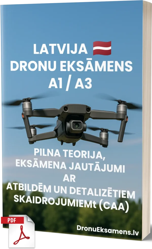 A1/A3 Dronu Eksāmens Latvijā – Pilna teorija, 500+ eksāmena tipa jautājumu ar atbildēm un detalizētiem skaidrojumiem
