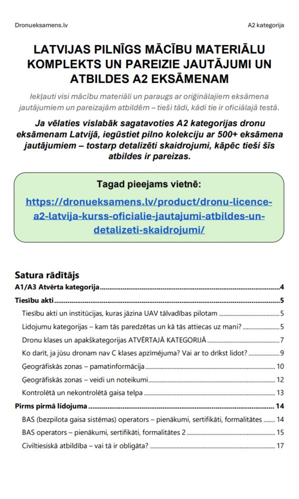 Dronu licence A2 Latvijā – Kurss, oficiālie jautājumi, atbildes un detalizēti skaidrojumi - Image 2