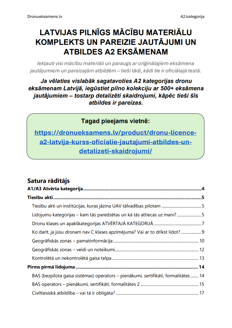 Dronu licence A2 Latvijā – Kurss, oficiālie jautājumi, atbildes un detalizēti skaidrojumi - Image 2